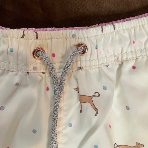 Polonio Ivory Brown Pink M Swim Shorts with Dog Print Beach Boat Coastal - Picture 2 of 9